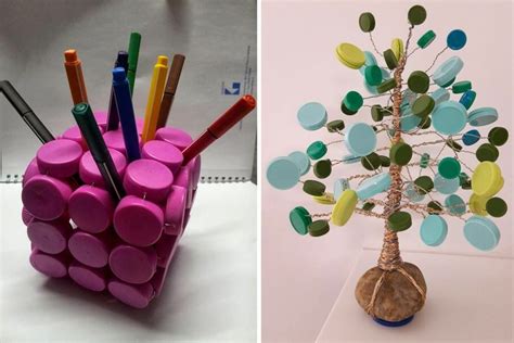 Collage di progetti di riciclo creativo: vasetti e carta di riviste
