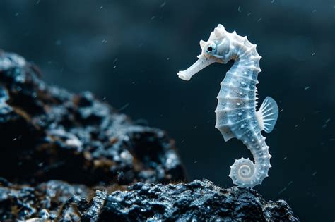 macro fotografia di un cavalluccio marino neonato che emerge dalla sacca del padre