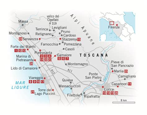 Mappa dell'area cremonese e della Versilia, luoghi simbolo degli esordi di Mina