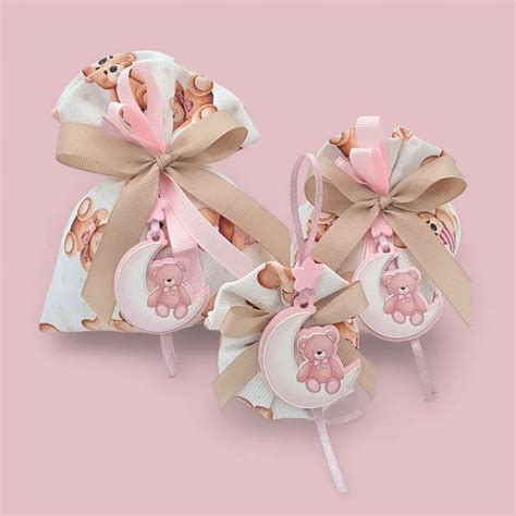 Sacchetti nascita rosa con fiocchi e orsetti