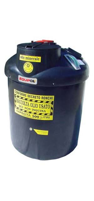 Contenitore giallo per la raccolta dell'olio esausto con istruzioni