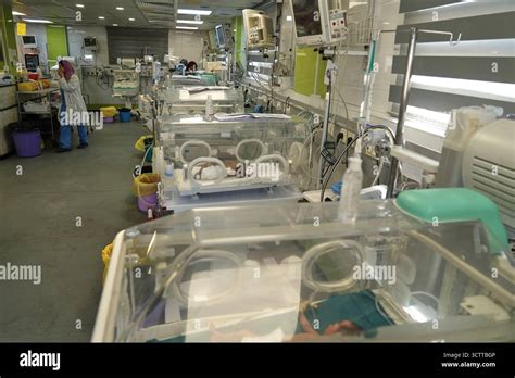 Neonatology intensive care unit with premature babies in incubators