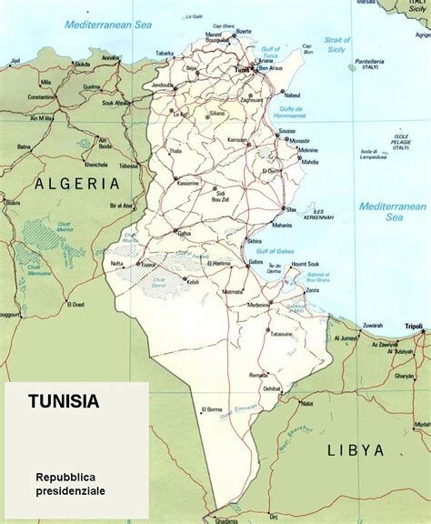 Mappa della Tunisia con Hammamet evidenziata