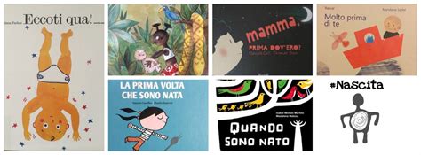Libreria con libri per bambini sulla nascita