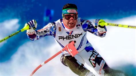 Alberto Tomba celebra una vittoria in slalom gigante