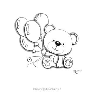 Disegno di un fiocco nascita da colorare con orsetti