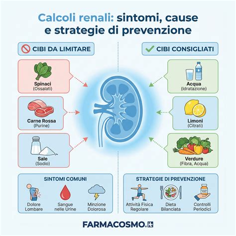infografica sulle cause nutrizionali e metaboliche dei calcoli renali