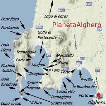 Mappa di Alghero e dintorni con punti di interesse