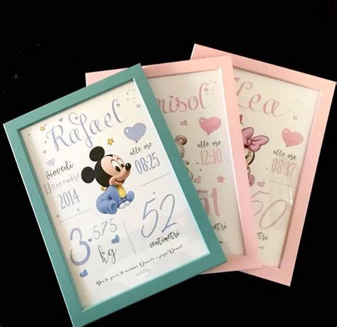 Esempi di grafiche personalizzate per cornici nascita, con soggetti vari