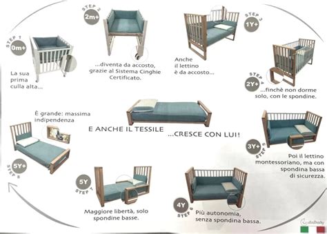Un letto evolutivo in diverse configurazioni, dalla culla al lettino per bambini più grandi