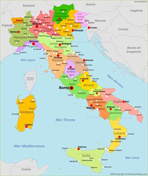 Mappa dell'Italia con indicazione delle sedi legali