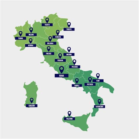 mappa dell'Italia con punti che indicano diversi Comuni e uffici di stato civile