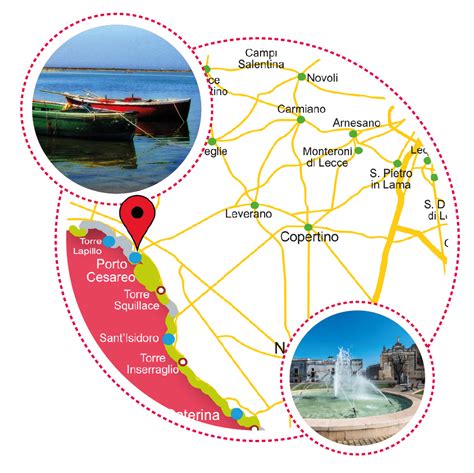 mappa illustrativa della posizione di 10 Catalani Rooms rispetto alle attrazioni di Porto Cesareo