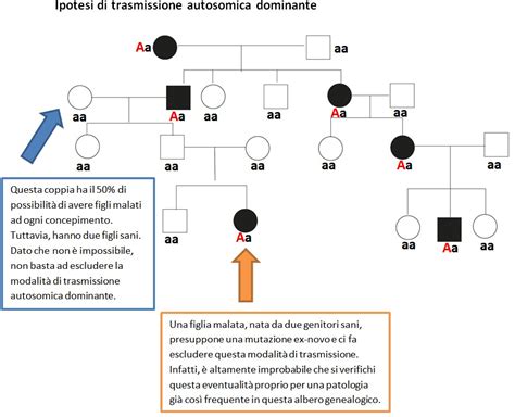 Albero genealogico con indicazioni di trasmissione genetica