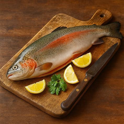 Trota salmonata su un tagliere