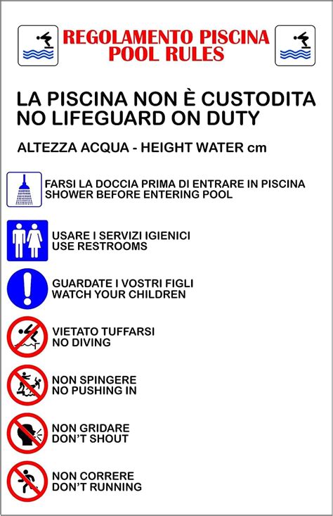 Segnaletica di piscina che indica l'obbligo di pannolino da bagno per i neonati