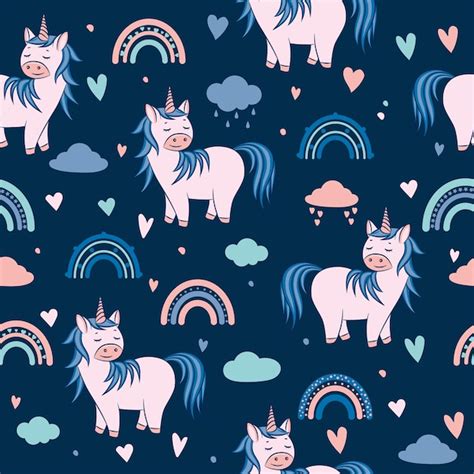 Unicorno stilizzato e arcobaleni su sfondo pastello