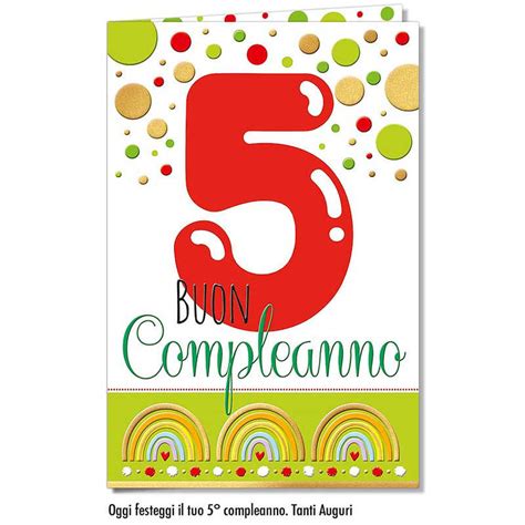 Biglietto d'auguri colorato per 5 anni