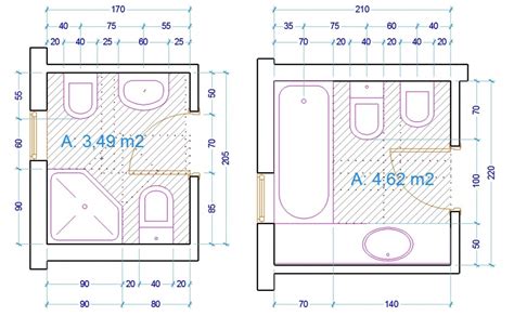 Mappa del bagno con indicazioni di spazio per vaschetta