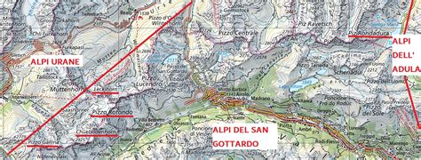 Schema dello spartiacque del massiccio del San Gottardo e direzione dei principali fiumi europei