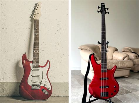strumenti fondamentali del rock: chitarra elettrica, basso e batteria