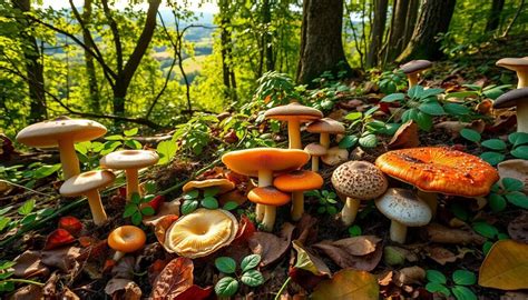 infografica sui diversi tipi di funghi: porcini, finferli e amanite