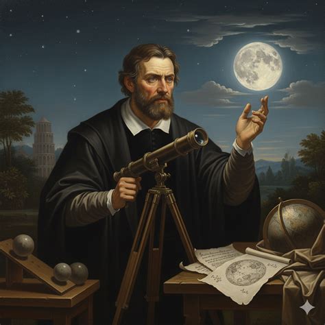 Ritratto ideale di Galileo Galilei che osserva il cielo notturno