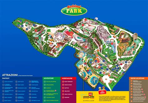 Mappa dettagliata del parco Gardaland con indicazione delle aree tematiche