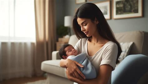 illustrazione accogliente di una neomamma con il suo bebè in un ambiente domestico rilassante