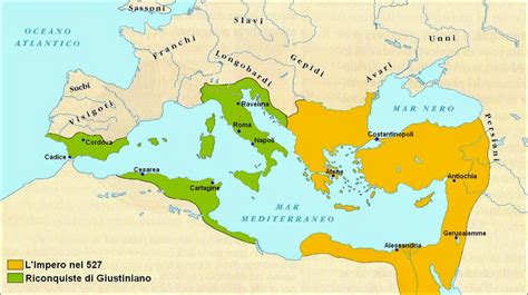 Mappa dell'Impero Bizantino all'apice del suo splendore sotto Giustiniano I