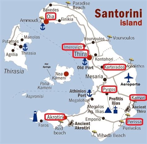 Mappa illustrativa di Santorini con le principali località