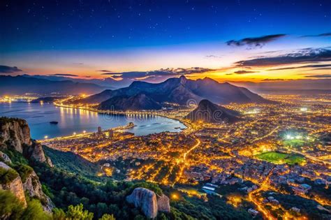 Panorama notturno di Oia illuminata