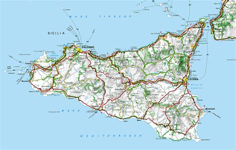 Mappa della Sicilia con evidenziate Catania e Vizzini
