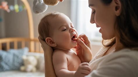 Parent massaging baby's gums