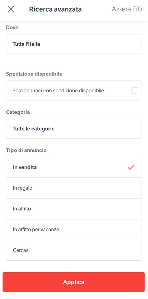 Schermata di shopping online con filtri di ricerca