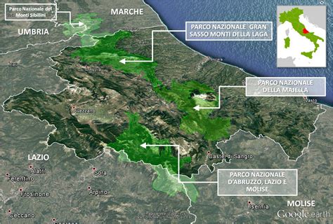 Mappa dei Parchi Nazionali d'Abruzzo