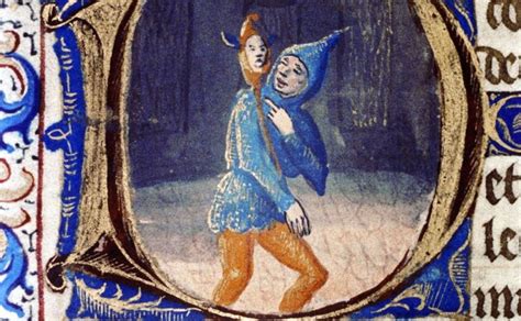 illustrazione medievale che raffigura un giullare con strumenti musicali