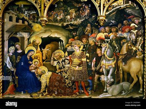 dipinto classico raffigurante i Re Magi in cammino sotto una stella luminosa