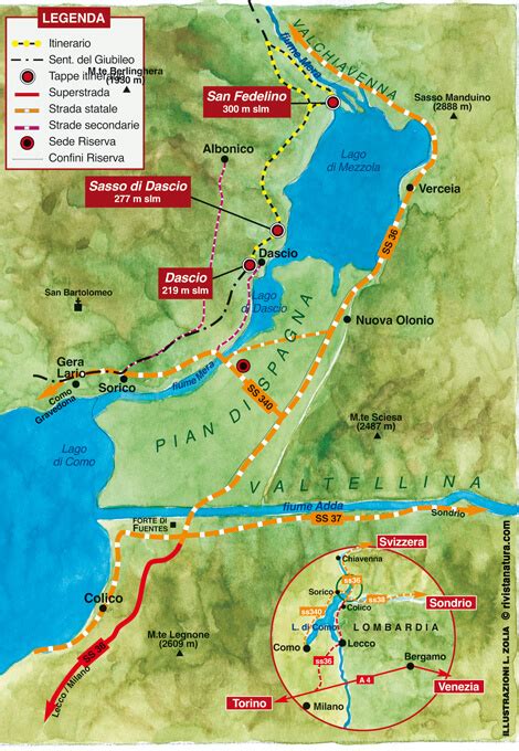 mappa strategica di Colico e del Pian di Spagna alla confluenza tra Valtellina e Valchiavenna