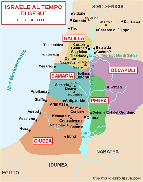 mappa dei luoghi visitati da Gesù in Galilea e Giudea