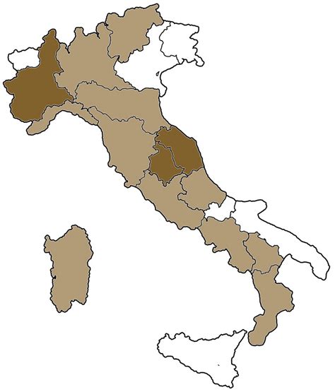 Mappa delle zone di diffusione del tartufo nero in Italia