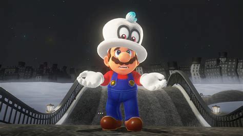 Screenshot di Super Mario Odyssey con Mario e Cappy in un mondo colorato