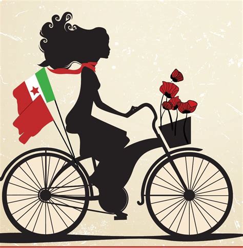 disegno stilizzato di una bicicletta e una staffetta partigiana tra le colline