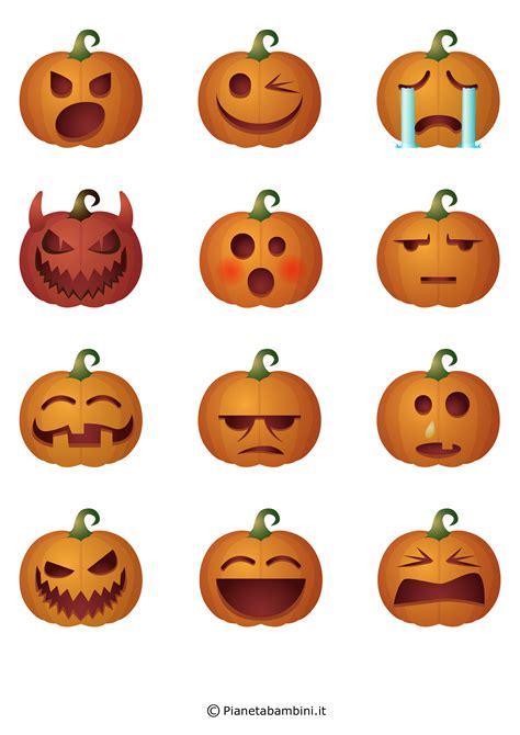 Disegni di zucche intagliate di Halloween con diverse espressioni