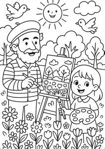 Bambini che dipingono uno sfondo per una rappresentazione teatrale