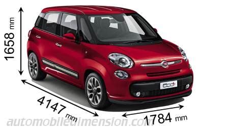 Diagramma che illustra le dimensioni interne e del bagagliaio della Fiat 500L