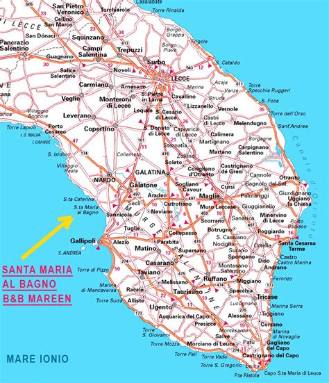 Mappa schematica della costa da Otranto a Santa Maria di Leuca, evidenziando la posizione di Santa Cesarea Terme