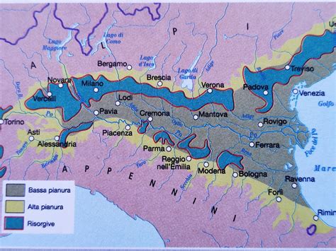 Mappa della Pianura Padana e del bacino idrografico del Po