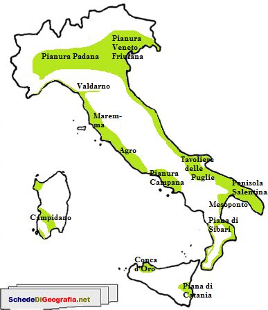 Mappa delle principali pianure italiane