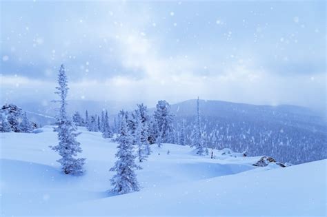 Paesaggio invernale con neve che cade